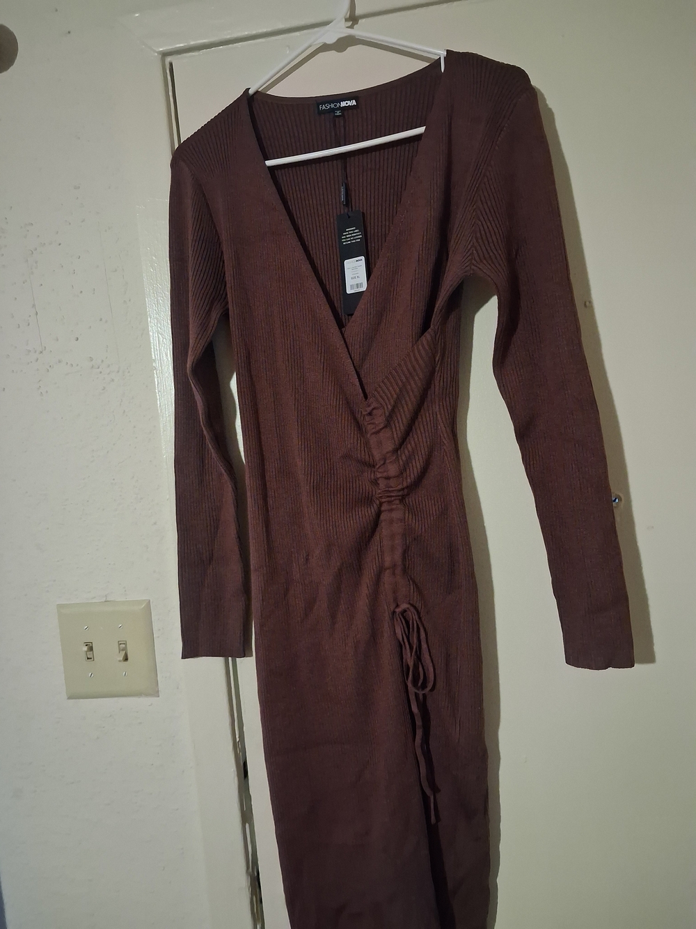 Fashion Nova Chocolate Ribbed Wrap Midi Dress Xl